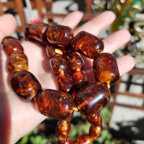 Vtg Baltic Amber Necklace Cognac Natural Inclusions Graduated Bead 28" 104 Grams - Picture 10 of 15